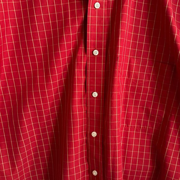 Jos. A. Bank Red & Tan Plaid Short-sleeve Button Down Shirt, Large, Pre-owned - Picture 5 of 7